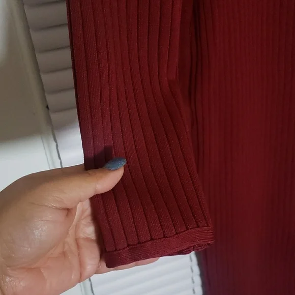 Red Long Sleeve Bodycon Dress with Mock Neck - Picture 6 of 13